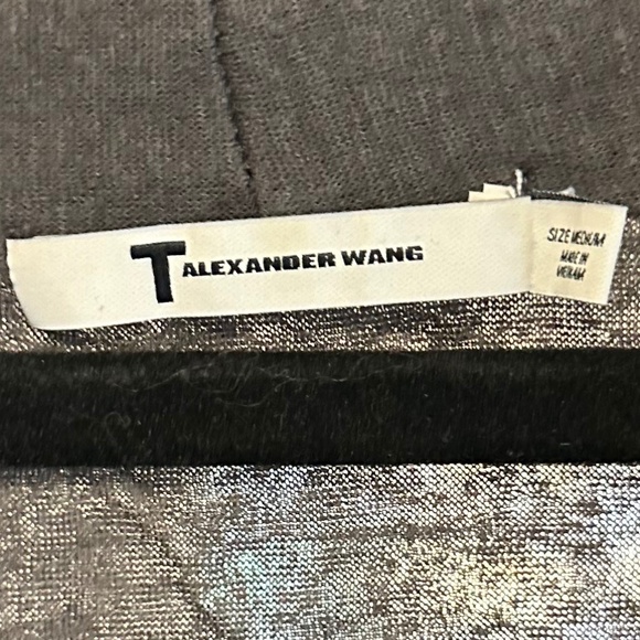 T by Alexander Wang Grey Crinkled Jersey Knit Moto Draping Open Cardigan - Sz M - Picture 3 of 11